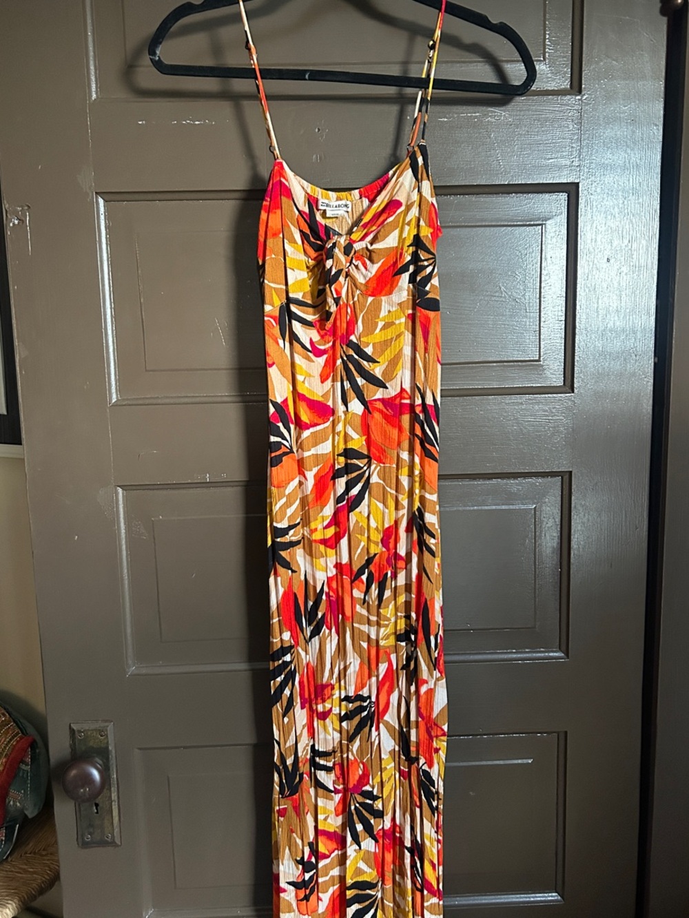 Billabong Tropical Leaf Print Maxi Dress in Orange, Red, Black & Cream